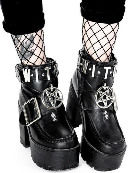 🖤NEW Witch Cuffs by Restyle!🖤 Pair of vegan leather, adjustable shoe bracelets with dangling pentagram and statement hardware text in “Witch” letters. Looks utterly killer attached to high heels, pumps or laced up ankle boots. Turns boring footwear...