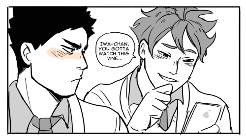 slimyhipster:  i havent been posting art much lately so here’s a thing i did from twitter..  iwaizumi finally  ACTUALLY notices how incredibly cute oikawa is after they start dating 