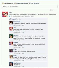 keepcalmandloveyoursailor:  bruinsarmy17:  If the Disney Princesses joined facebook.  “shots fired” lol 