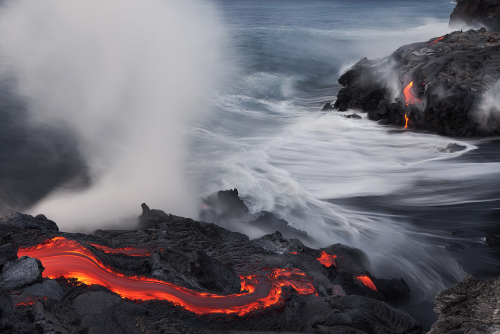 nubbsgalore:  kilauea, one of the most active volcanoes on earth, has erupted continuously from its pu’u o’o vent since 1983, moving across hawaii’s big island into the ocean.  for the last four months, lava has been slowly oozing toward the pahoa