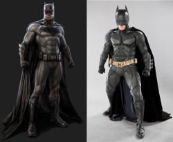 superherofeed:  ‘BATMAN V SUPERMAN’ Batsuit (Left) &lsquo;THE DARK KNIGHT’ Batsuit (Right)