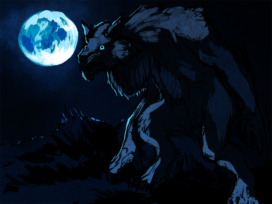 bonesnail: Three thumbnails for an idea of a Werewolf Triptych.  A regular werewolf,