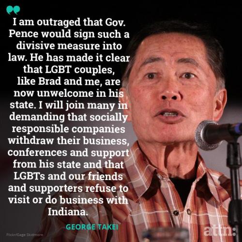 “George Takei just called for a boycott of Indiana after governor signs controversial bill into law.