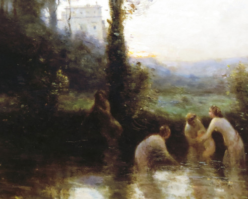 ageless-inspiration:Jean-Baptiste Camille Corot. Bathing Nymphs and Child. 1855-60.Souvenir of the E