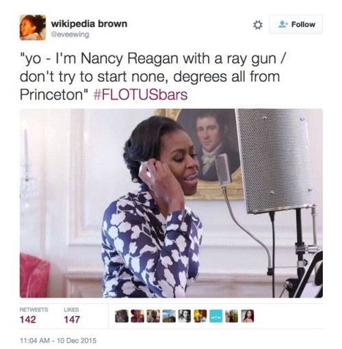 loveremains4eva: baronessvondengler: buzzfeed: #FlotusBars Is The Best Thing You’ll See All Da