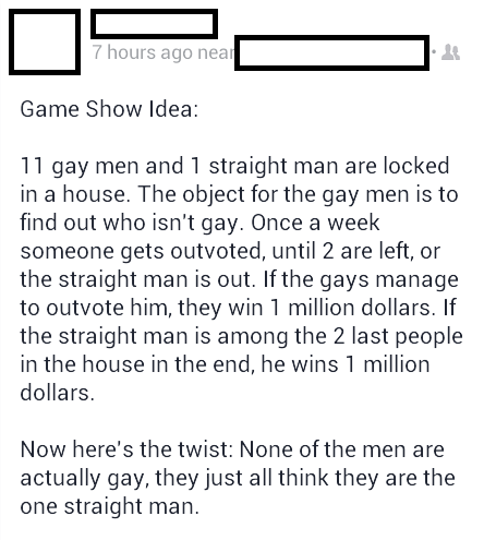 allalonegayteen:  mooses-unicorn-in-the-tardis:  thedoctorssupernaturalblogger:  queenbroslob:  fierceisnotenough:  humorland:   shit i’d watch this so damn hard  Seriously, 12 straight men acting as gay as humanly possible, I would die.  Call it “No