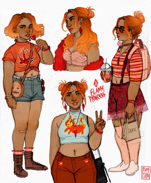 may12324:Human Flame Princess, whom I previously drew here. Featuring Cinnamon Bun and flambo.