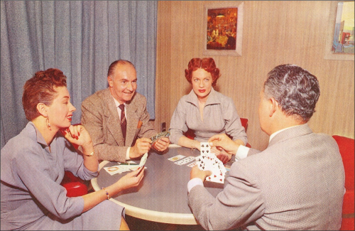 Cards anyone?card table in lounge on the trainUnion Pacific Railroad, 1950s