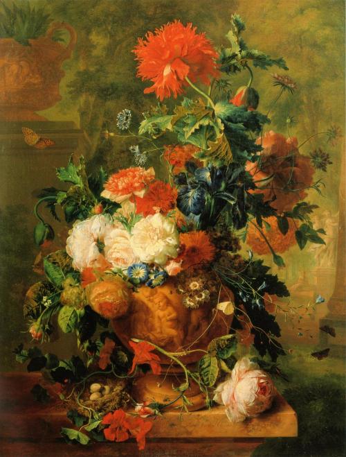 Moving Still Lifes by Jan van Huysum, Part III:‘Bloemen in een Terracotta Vaas Versierd met ee