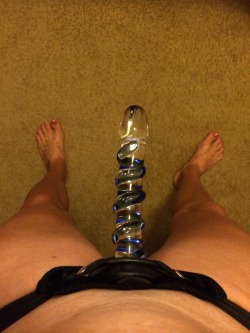 strapongirl:  straponmodel:  peggingisforlovers:  jerseypeggin:  The glass icicle with the blue ridges, takes him over the top!! Love the reaction ❤  Deliciously different. I’d love to feel those ridges.  That girlcock is simply gorgeous !  Superb