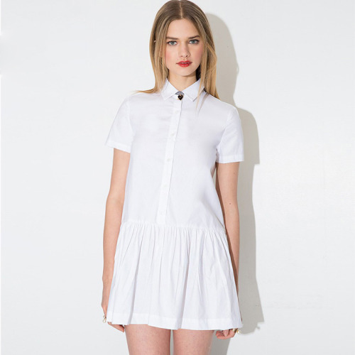 styliate:2015 Summer Dress College Wind sweet white shirt dress Short Sleeve Dresses Women’ s 