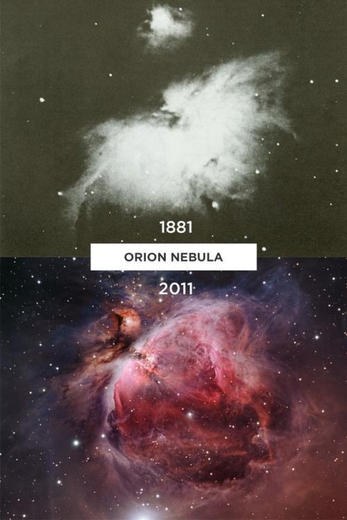 astronomyblog:Our image of The Orion Nebula from 1881 compared with one from 2011via: reddit 