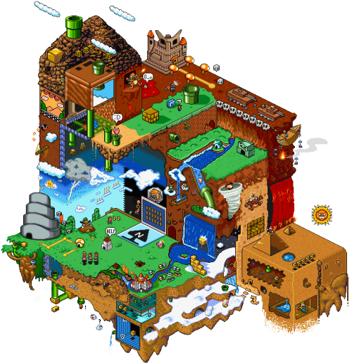 popsiclegun:  Mario & Luigi Superstar Saga, Yoshi’s Island, Super Mario Bros. 3, and Super Mario world made into isometric landscapes by various artists. Info on the project and artists as well as more collaborations - HERE 