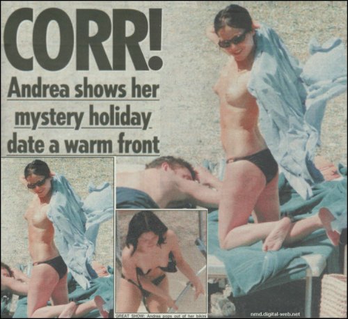 toplessbeachcelebs:  Andrea Corr (Singer) sunbathing topless in Taormina, Italy (April 2001) 