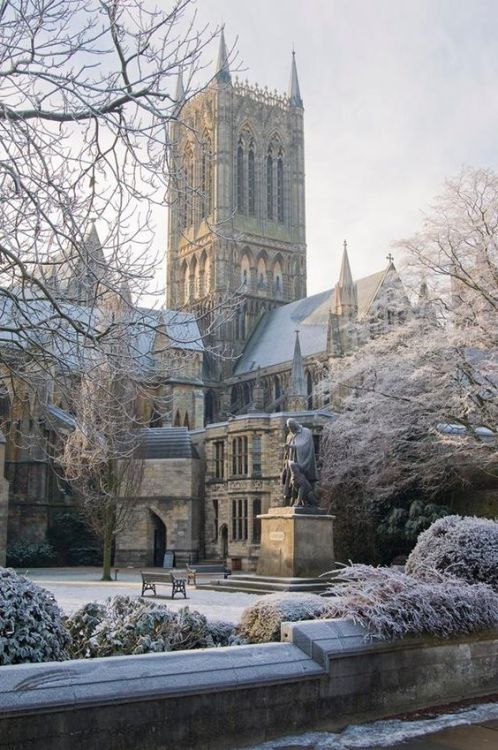thequeensenglish: Lincoln Cathedral, Lincoln, England. Dating from the 12th and 13th centuries, the impressive Lincoln Cathedral (officially the Cathedral Church of St. Mary in Lincoln) dominates Lincoln’s skyline and can be seen from 30 miles away.
