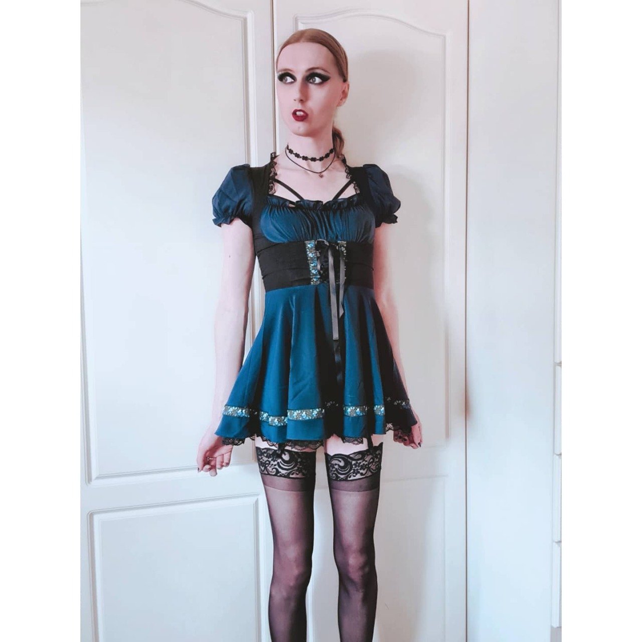 kittykat8311:Why sometimes I wear as many as six impossibly short things before breakfast! 👑💙This @houseofwidow dress gives off such amazing Malice in Wonderland vibes I had to lean into it! Plus, when you’re this damn tall any cute dress