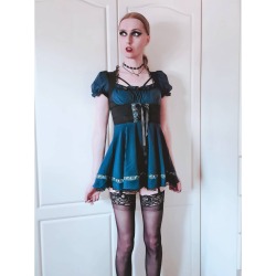 kittykat8311:Why sometimes I wear as many as six impossibly short things before breakfast! 👑💙This @houseofwidow dress gives off such amazing Malice in Wonderland vibes I had to lean into it! Plus, when you’re this damn tall any cute dress