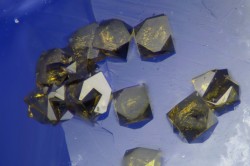 underthescopeminerals:  BeudantiteLocality:Gestoso, Manhouce, São Pedro do Sul, Viseu District, Portugal    Beudantite crystals on scorodite    Photo &amp; collection Chollet Pascal  