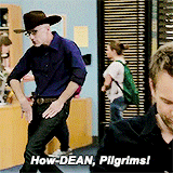 bethanyactually:   community meme: six running gags [1/6]  → Dean Pelton’s puns ↳ ”Homie don’t Dean this!” 