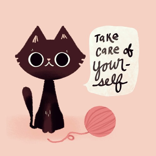 howilearnedtocope: Image description: A drawing of a cat and a ball of yarn. The cat is saying 