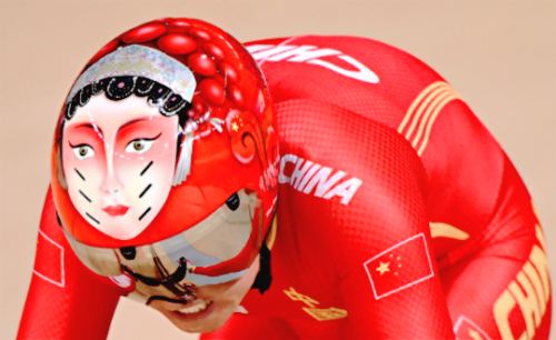 neymerjr: The helmet of Team China during the women’s Team Sprint qualifying track cycling event a