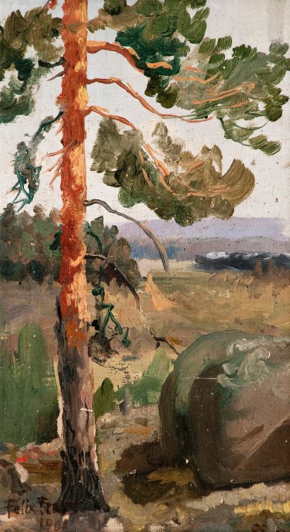 huariqueje:

Pine   -   Felix Frang-Pahlama, 1901Finnish-Suomi, 1862-1932

Oil  27.5 x 16.5 cm. 