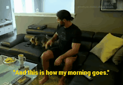 cptcrossfitjesus:Seth discusses his at home morning routine with his yorkie, Kevin.