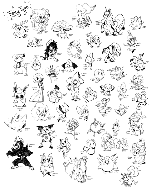 i have a favorite typing and it shows. I drew all the fairies! (excluding megas and legendaries) 