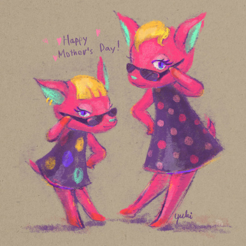 Quick sketch for Mother’s Day! 002Fuchsia and her mother. Animal Crossing Pocket Camp. I guess her m