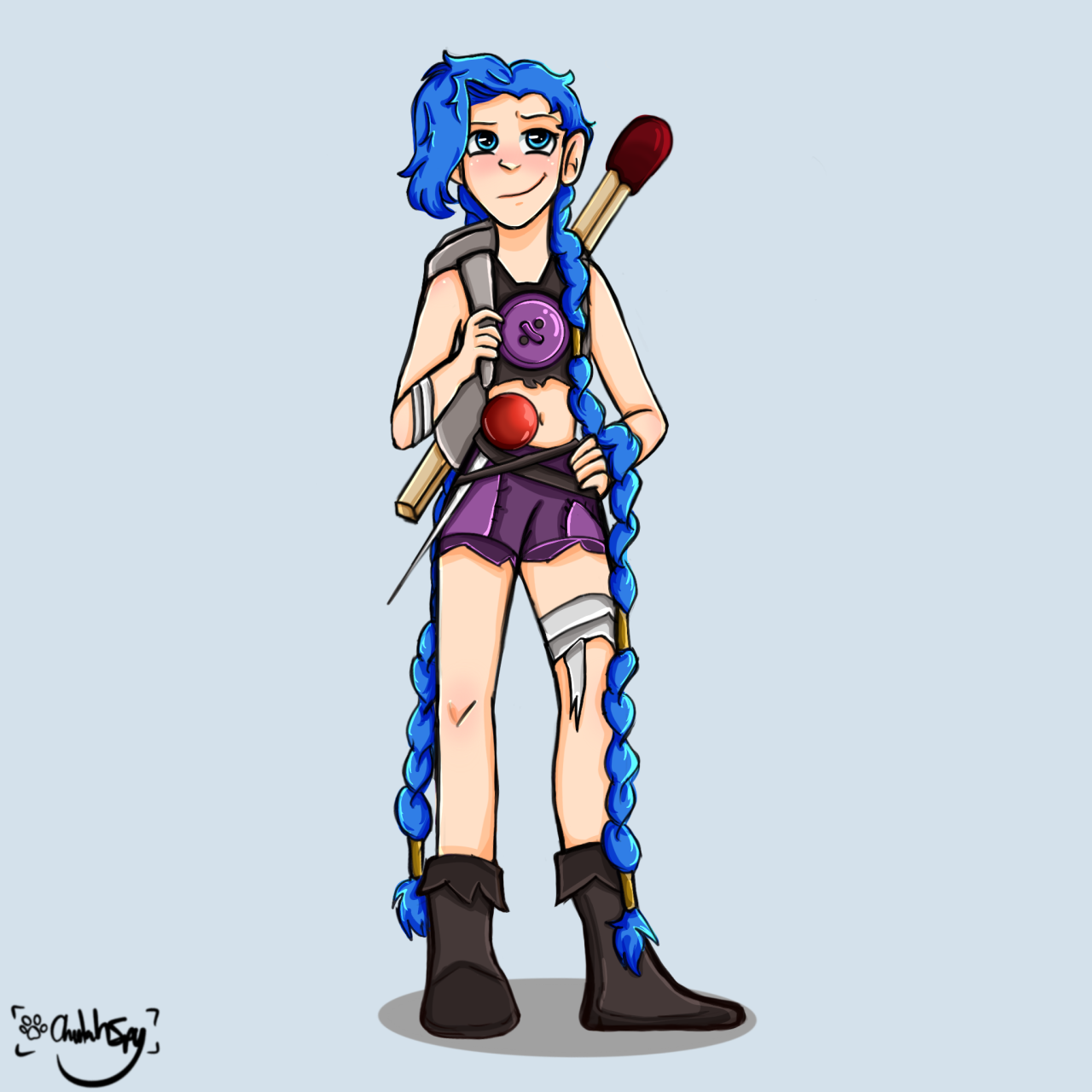 Hello, first time posting here. I want to share a crossover fanart drawing  I made. Jinx of League of Legends as a JoJo character with an unnamed Stand.  : r/StardustCrusaders