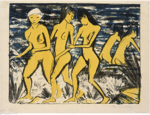 Cinque file di giallo sulla spiaggia, 1921 Otto Mueller (via Il Post)