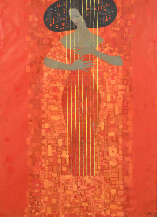 ochyming:Getahun Assefa Ethiopian, b. 1967Woman making music, 2000 oil on canvas 147.5 x 109 cm.