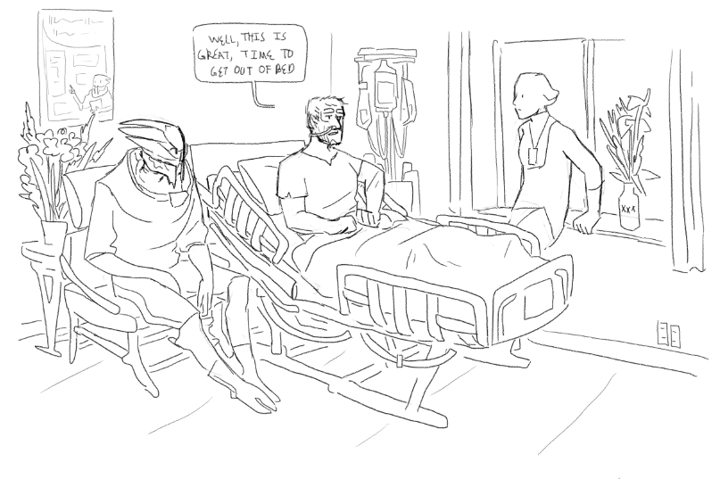 saltysalmonella:Post ME3 Commander Shepard has crippling PTSD, missing fingers and