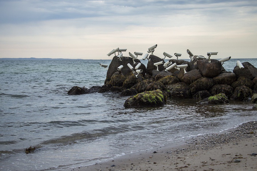 itscolossal:  Artist Installs Flocks of Surveillance Cameras and Satellite Dishes