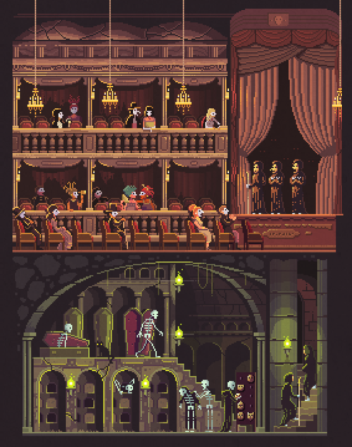 pixelshuh:  Scene #41: ‘Night at the Opera’Pixel Art illustrations by Octavi Navarrowww.pixelshuh.com
