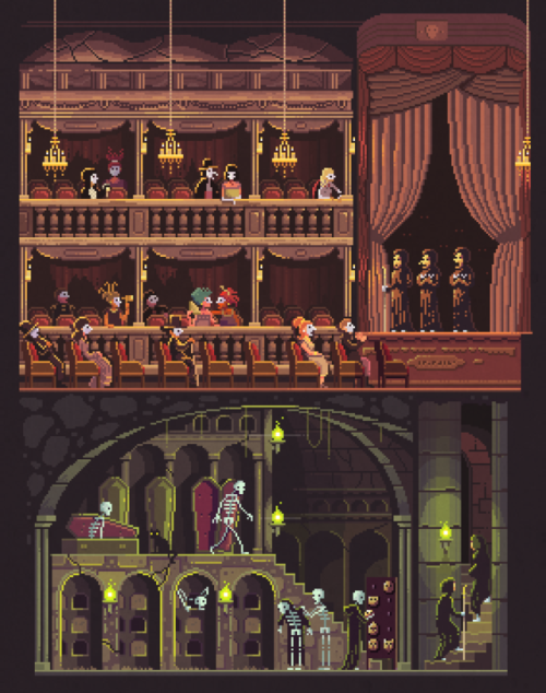 Scene #41: ‘Night at the Opera’Pixel Art illustrations by Octavi Navarrowww.pixelsh