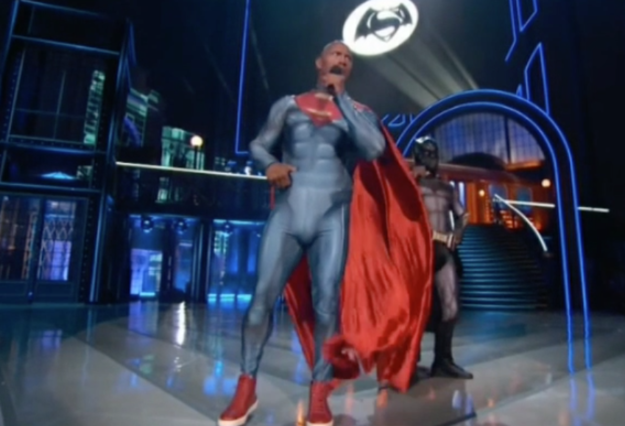 buzzfeeduk:  The Rock Dressed Up As Superman And We Need To Talk About His Bulge