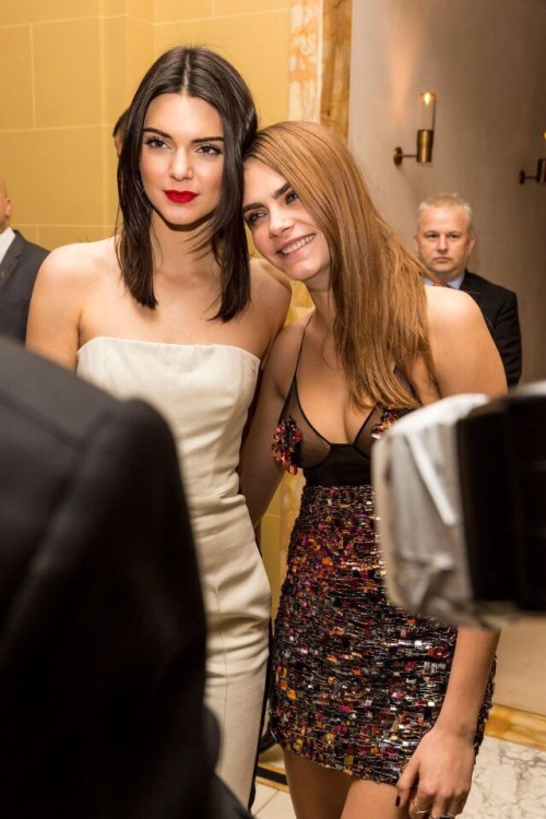 fiftyshadesofcara: 01/12/14 - Cara Delevingne and Kendall Jenner at the 2014 British Fashion Awards.