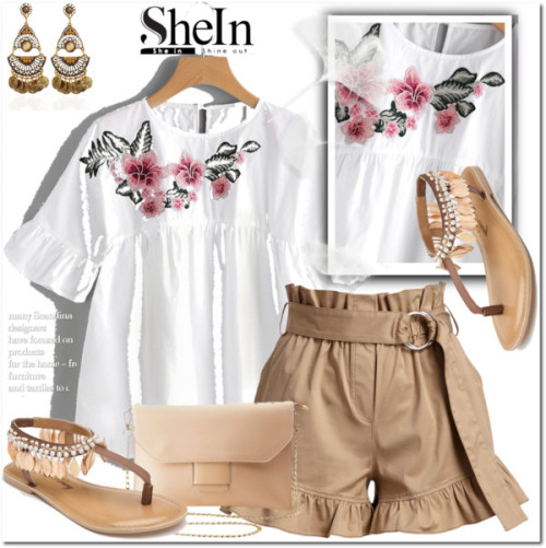 shein by ilona-828 featuring high-waisted shorts ❤ liked on PolyvoreWhite blouse, 21 SGD / White blo