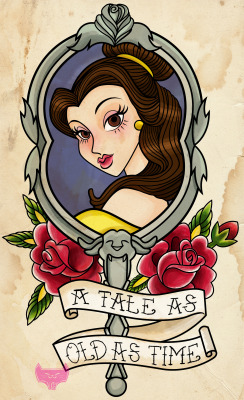 kathudsonart:The second in my Disney American traditional tattoo series- Belle!