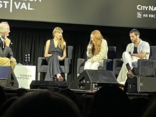 dylan-rhodesobrien:Dylan O’Brien, Taylor Swift, and Sadie Sink at Tribeca Film Festival today - 6.