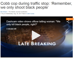 black-to-the-bones:    A Cobb County police lieutenant has been moved to administrative duty for making what the department deemed were “inappropriate racial comments” during a traffic stop last year.   The footage shows a white female driver pulled