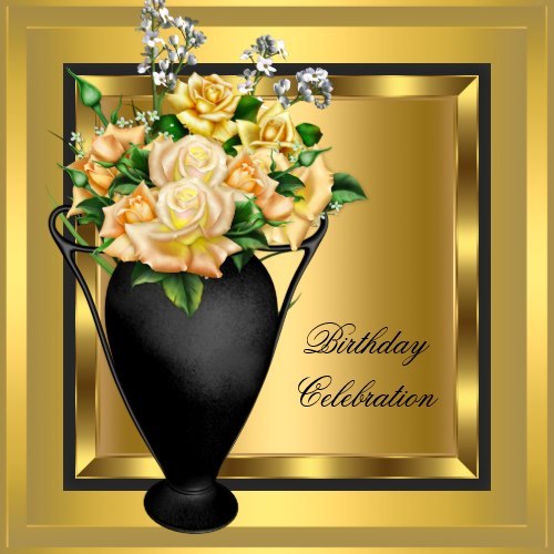 Gold Roses Decor Elite Elegant Birthday Party 2 Invitation