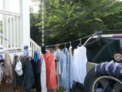 Here’s where I stand 48 hours before leaving for Africa. (The clothes line is me Permethrin