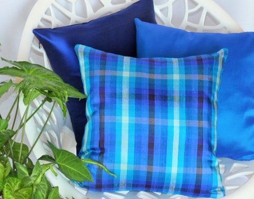 Blue Tartan Silk Cushion Cover //LunarSilk