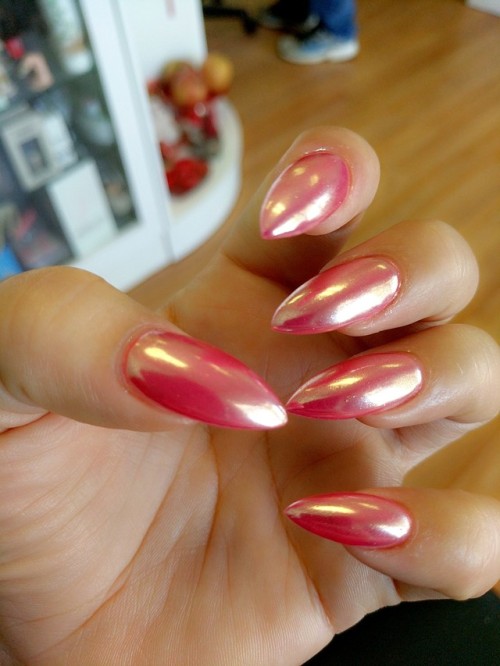 Rose gold chrome stiletto nails