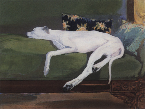 mildlydiscouraging:Art + Chilling on a Green Sofa“He is lounging on the olive green velvet sofa with