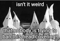 schmaniel: There’s actually a law that’s supposed to ban masks in public. Isn’t it curious that none of the cops guarding KKK parades enforce it?