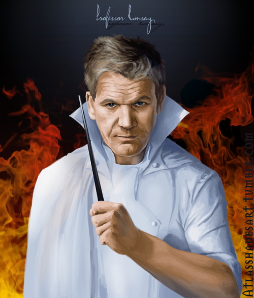 atlasshadesart:For my birthday today I decided to draw Gordon Ramsay as the potions teacher at Hogwa