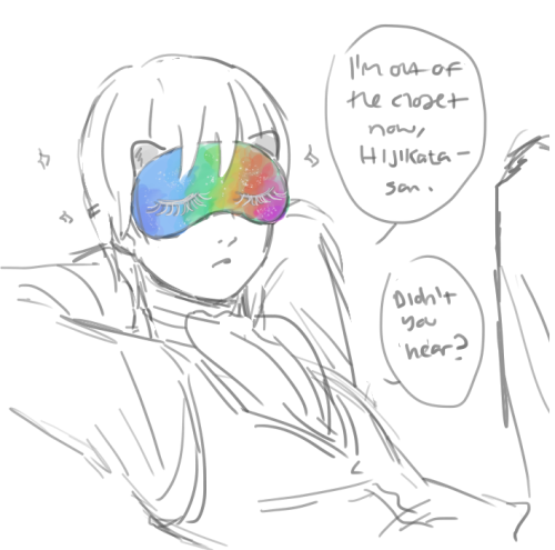 My friend saw this glittery rainbow eye mask IRL and decided I had to draw Sougo in it